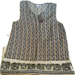 J Jill Linen sleeveless top with elephants size Medium